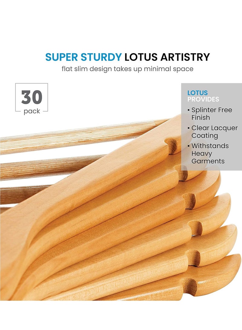 30 Pcs Wooden Suit Hangers,Smooth Surface 360° Swivel Hook Solid Wood Coat Hangers with Shoulder Grooves and Anti-Slip Bar,Vintage Heavy-duty Wooden Coat Hangers,for Suits, Coats, Jackets, Shirts
