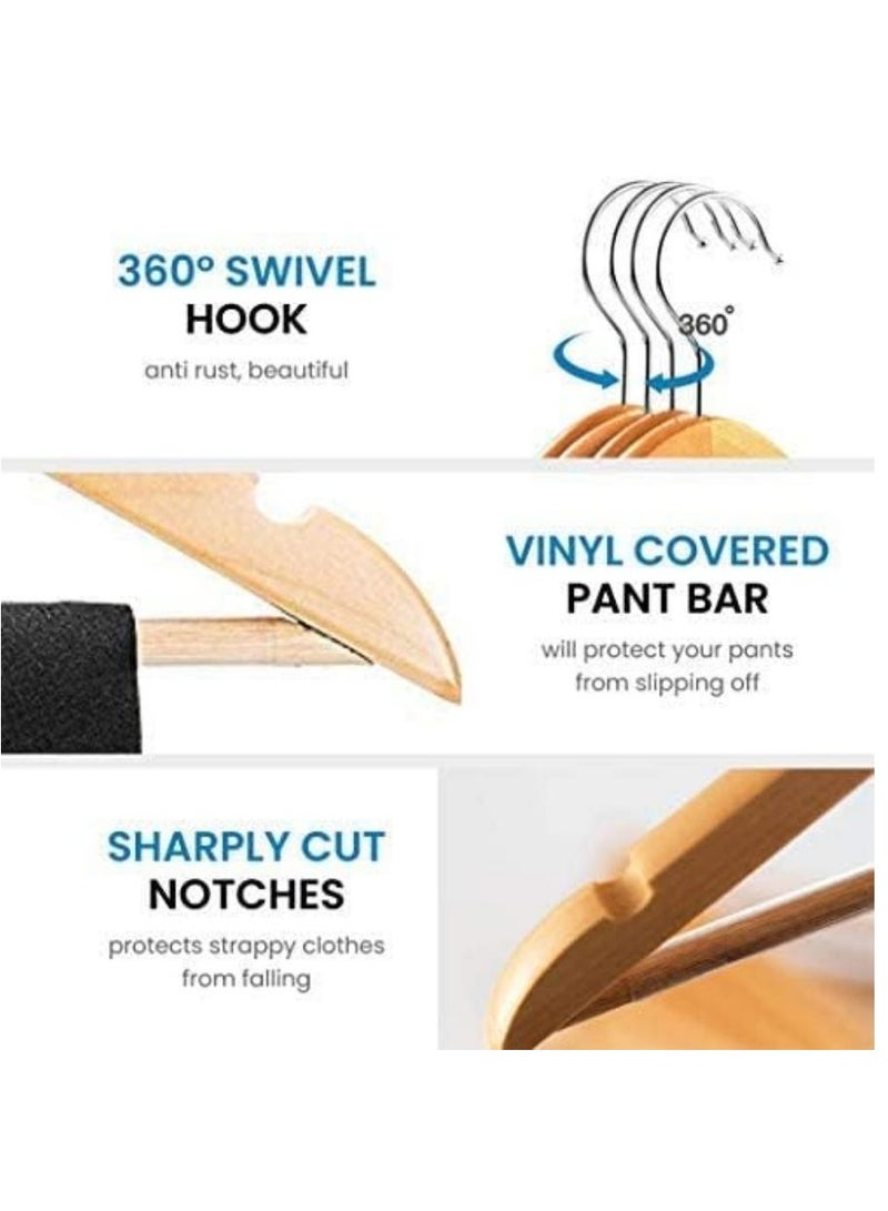 30 Pcs Wooden Suit Hangers,Smooth Surface 360° Swivel Hook Solid Wood Coat Hangers with Shoulder Grooves and Anti-Slip Bar,Vintage Heavy-duty Wooden Coat Hangers,for Suits, Coats, Jackets, Shirts