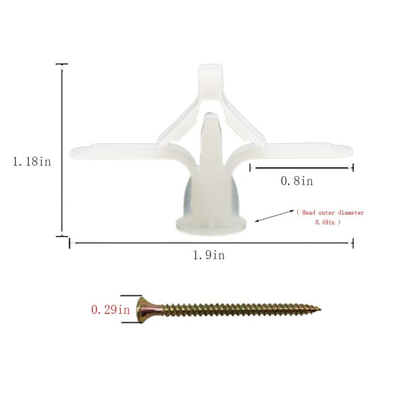 BICMTE Drywall Anchor kit - Hollow Wall Anchors with Screws ，self-Drilling Hollow Wall Anchor, for Drywall，Nylon - Plastic - Buildex，all-60 pcs (Anchor 30+Screw 30) - Image 3