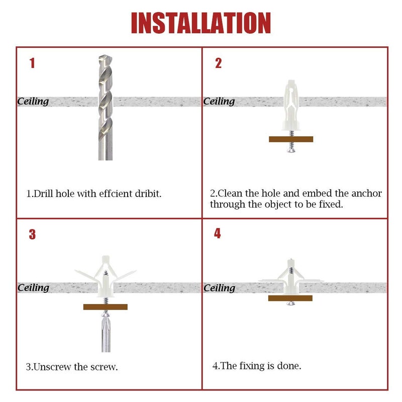 BICMTE Drywall Anchor kit - Hollow Wall Anchors with Screws ，self-Drilling Hollow Wall Anchor, for Drywall，Nylon - Plastic - Buildex，all-60 pcs (Anchor 30+Screw 30) - Image 2