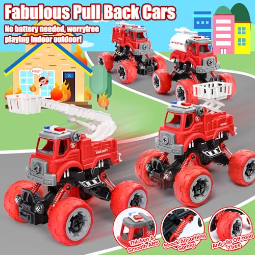 LUDILO 4PCS Fire Truck Toys for 3 4 5 Year Old Boy Birthday Gifts DIY Assembly Take Apart Firetruck with Electric Drill Stem Building Toys Xmas Bday Gifts 3 4 5 6 Year Old Boys Girls Kids Toddler Toys - Image 4