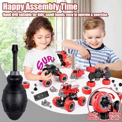 LUDILO 4PCS Fire Truck Toys for 3 4 5 Year Old Boy Birthday Gifts DIY Assembly Take Apart Firetruck with Electric Drill Stem Building Toys Xmas Bday Gifts 3 4 5 6 Year Old Boys Girls Kids Toddler Toys - Image 3