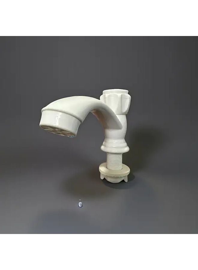 حنفية ماء بارد ذات مقبض واحد، تركيب سريع، بلاستيك أبيض، للتركيب بفتحة واحدة، قطعة واحدة - Image 2