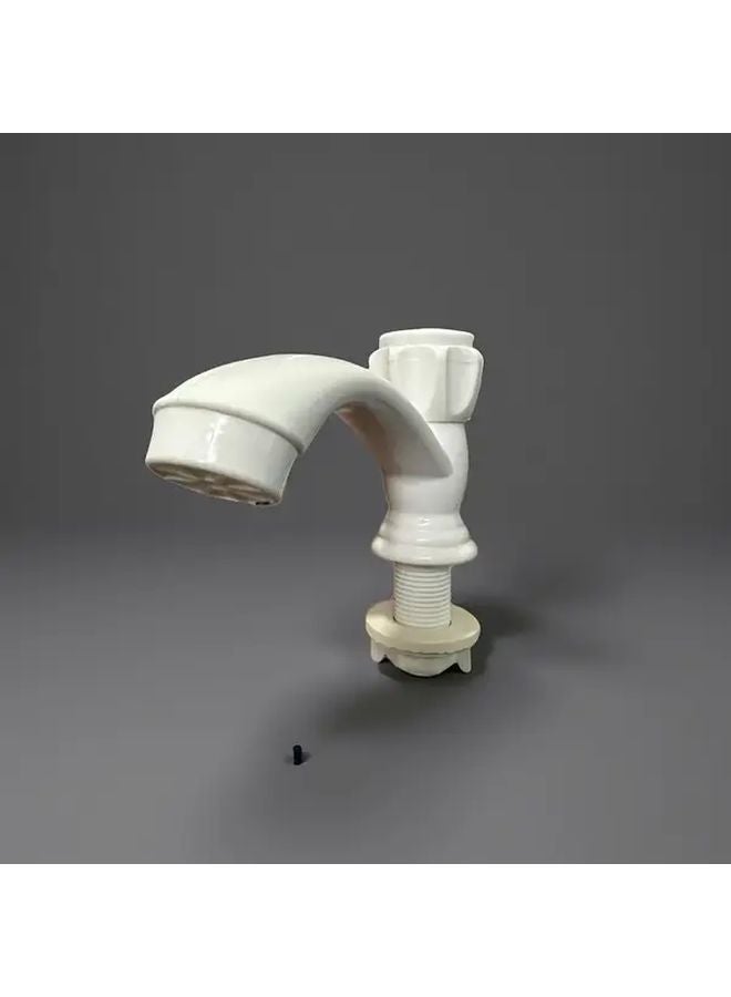 حنفية ماء بارد ذات مقبض واحد، تركيب سريع، بلاستيك أبيض، للتركيب بفتحة واحدة، قطعة واحدة - Image 1