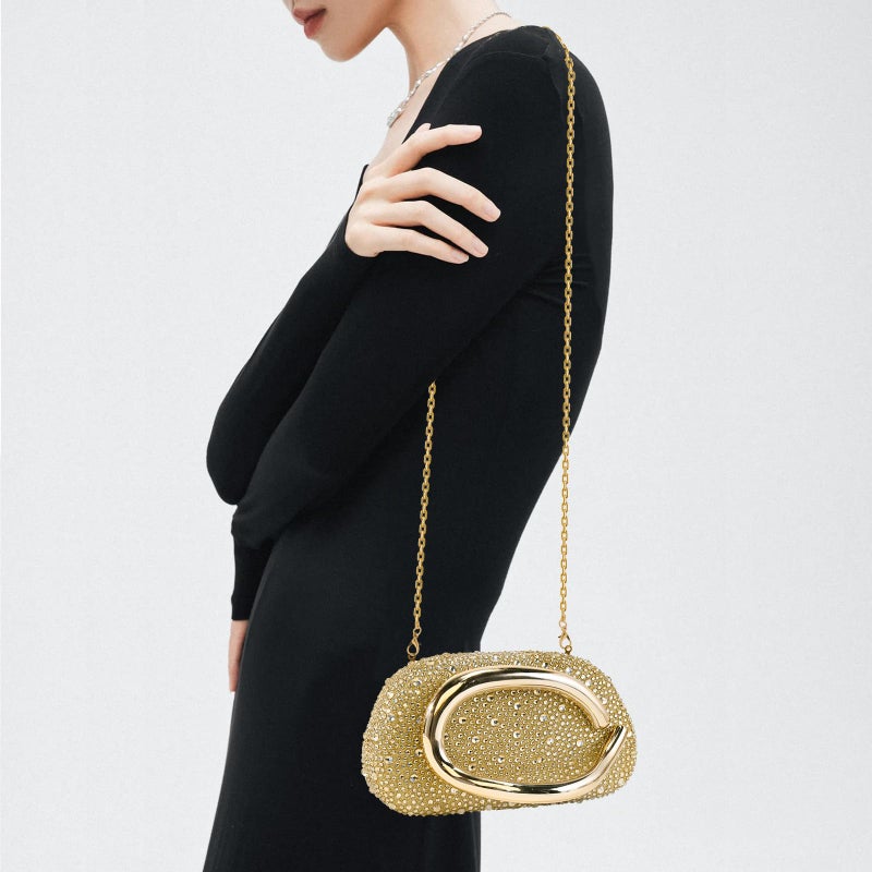 NEWROGENG Clutch Purses for Women Formal, Rhinestone Evening Bags with Chain, Trendy Metal Handle Purses and Handbags 2025, Gold - Image 5