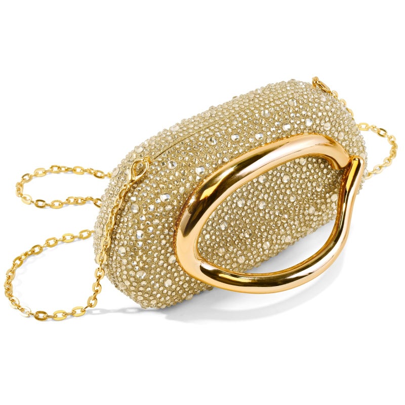 NEWROGENG Clutch Purses for Women Formal, Rhinestone Evening Bags with Chain, Trendy Metal Handle Purses and Handbags 2025, Gold - Image 4