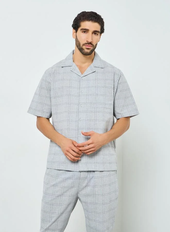 Styli Grey Relaxed Checked Cotton Shirt and Pyjama Set