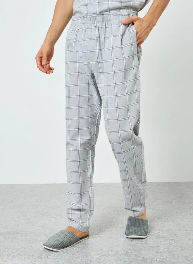 Styli  Grey Relaxed Checked Cotton Shirt and Pyjama Set for Men | Best Price UAE