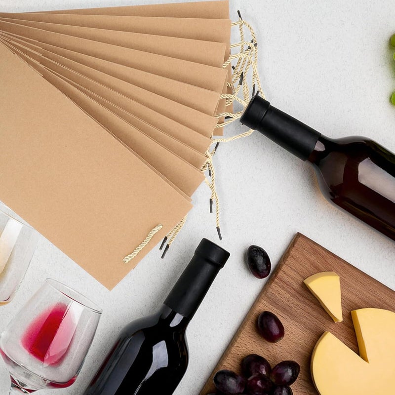 TIDTALEO 10pcs Kraft Paper Wine Bottle Holder Bags with Handles, Thickened Yellow Cowhide Material, Reusable Party Wrapping Pouches for Holiday and Festival Wine Present Packaging - Image 5