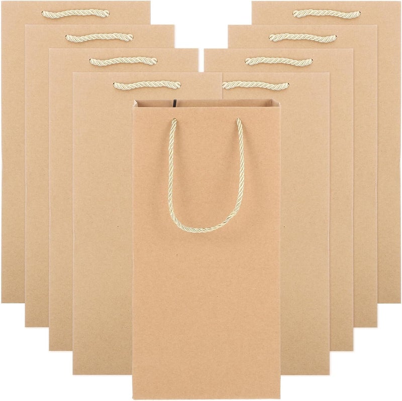 TIDTALEO 10pcs Kraft Paper Wine Bottle Holder Bags with Handles, Thickened Yellow Cowhide Material, Reusable Party Wrapping Pouches for Holiday and Festival Wine Present Packaging - Image 1
