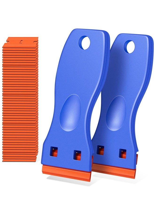 2 Pack Razor Scraper with 100 Pcs Razor Blades for Removing Glue, Sticker, Decals, Tint from Car Window and Glass - Image 1