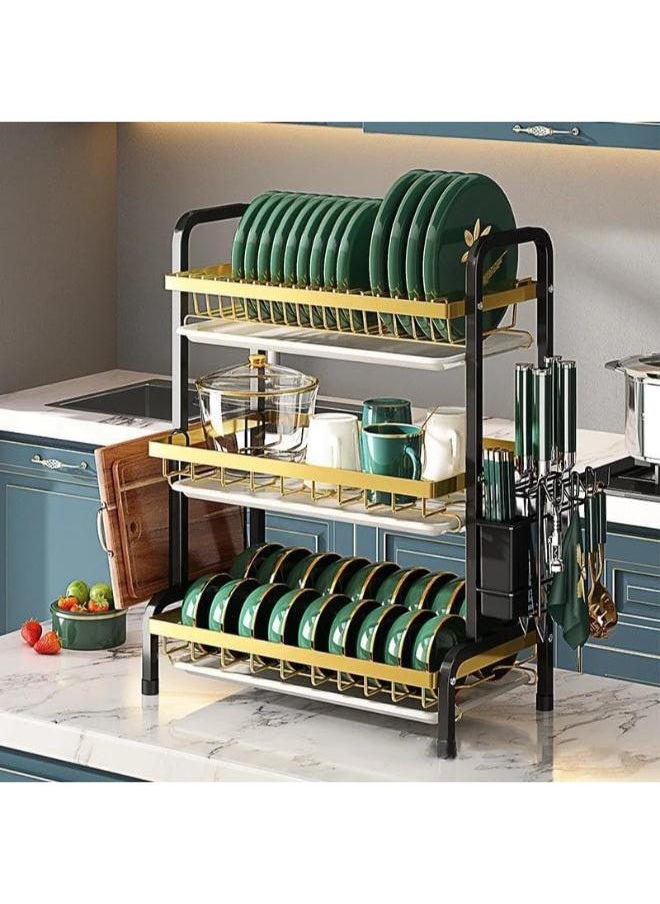 Generic - 3 Tier Metal Dish Drying Racks, Imported Anti-Rust and Shredding, Designed for Cups, Cups and Knives - Image 1