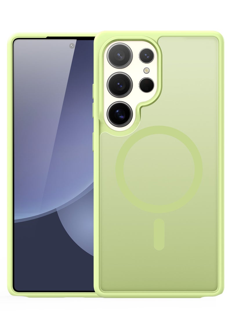 دوكس دوتشيز ياند جراب لموبايل سامسونج جلاكسي اس 25 الترا متوافق مع ماج سيف، جراب نحيف مضادة للصدمات وشفافة غير لامعة ومضادة للخدش ومضادة للصدمات مصنع من البولي يوريثين الحراري بولي كربونات البولي بروبلين سيليكون - اخضر ليموني - Image 1