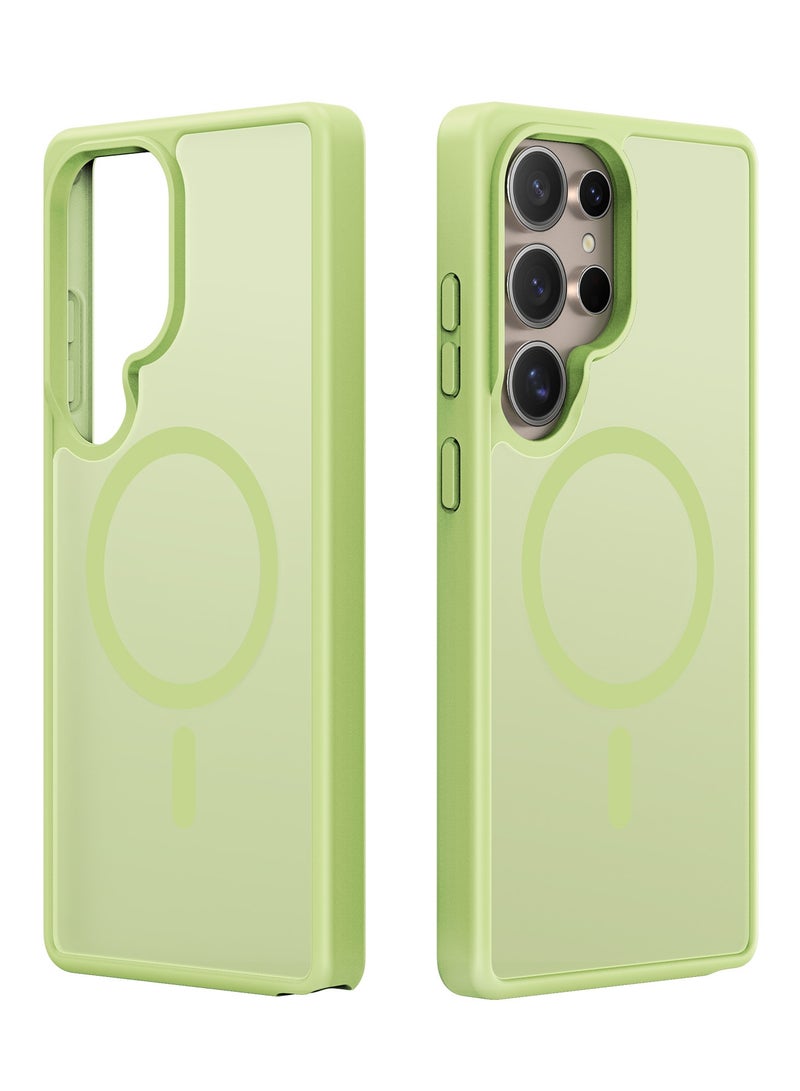 دوكس دوتشيز ياند جراب لموبايل سامسونج جلاكسي اس 25 الترا متوافق مع ماج سيف، جراب نحيف مضادة للصدمات وشفافة غير لامعة ومضادة للخدش ومضادة للصدمات مصنع من البولي يوريثين الحراري بولي كربونات البولي بروبلين سيليكون - اخضر ليموني - Image 2