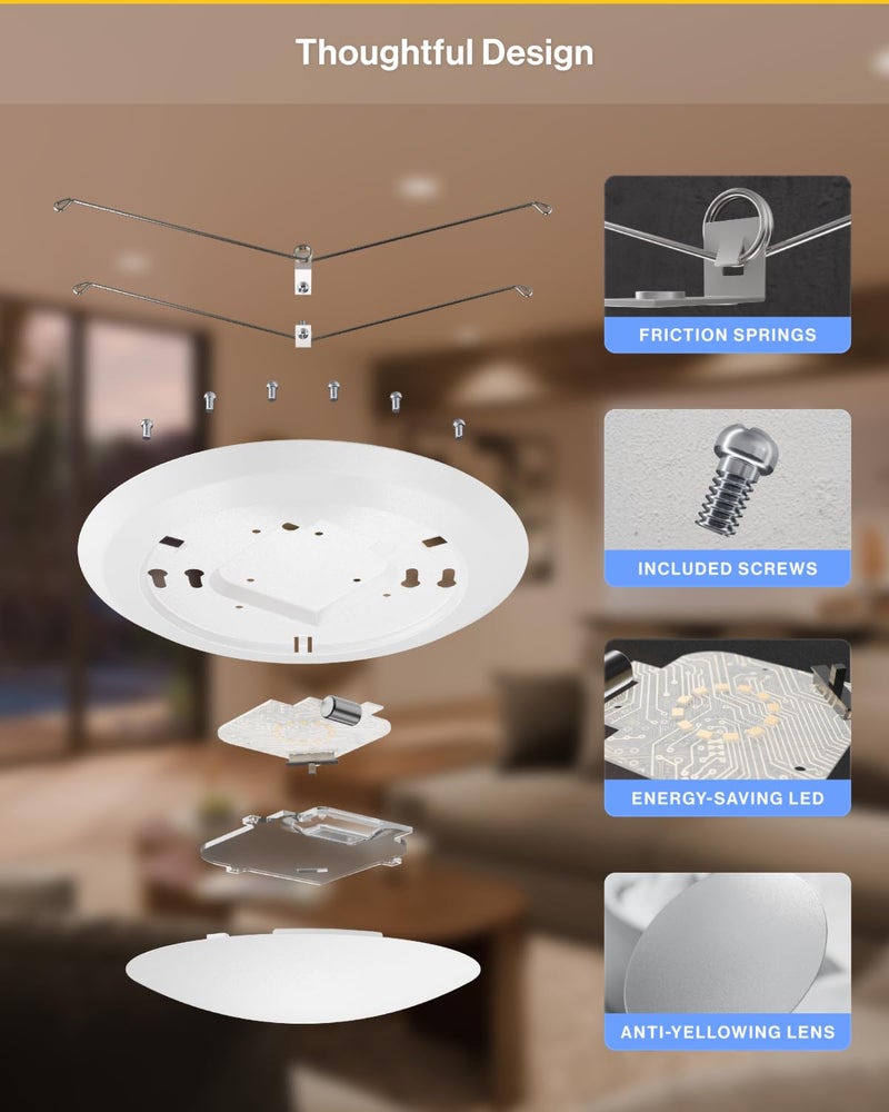 Sunco Lighting Sunco 12 Pack LED Disc Lights Ceiling 6 Inch, Flush Mount Disk Light, Recessed Can Lighting, 1050 LM, 15W (75W Equivalent), Selectable CCT 3000K/4000K/5000K/6000K/6500K, Dimmable, Damp Rated ETL - Image 4