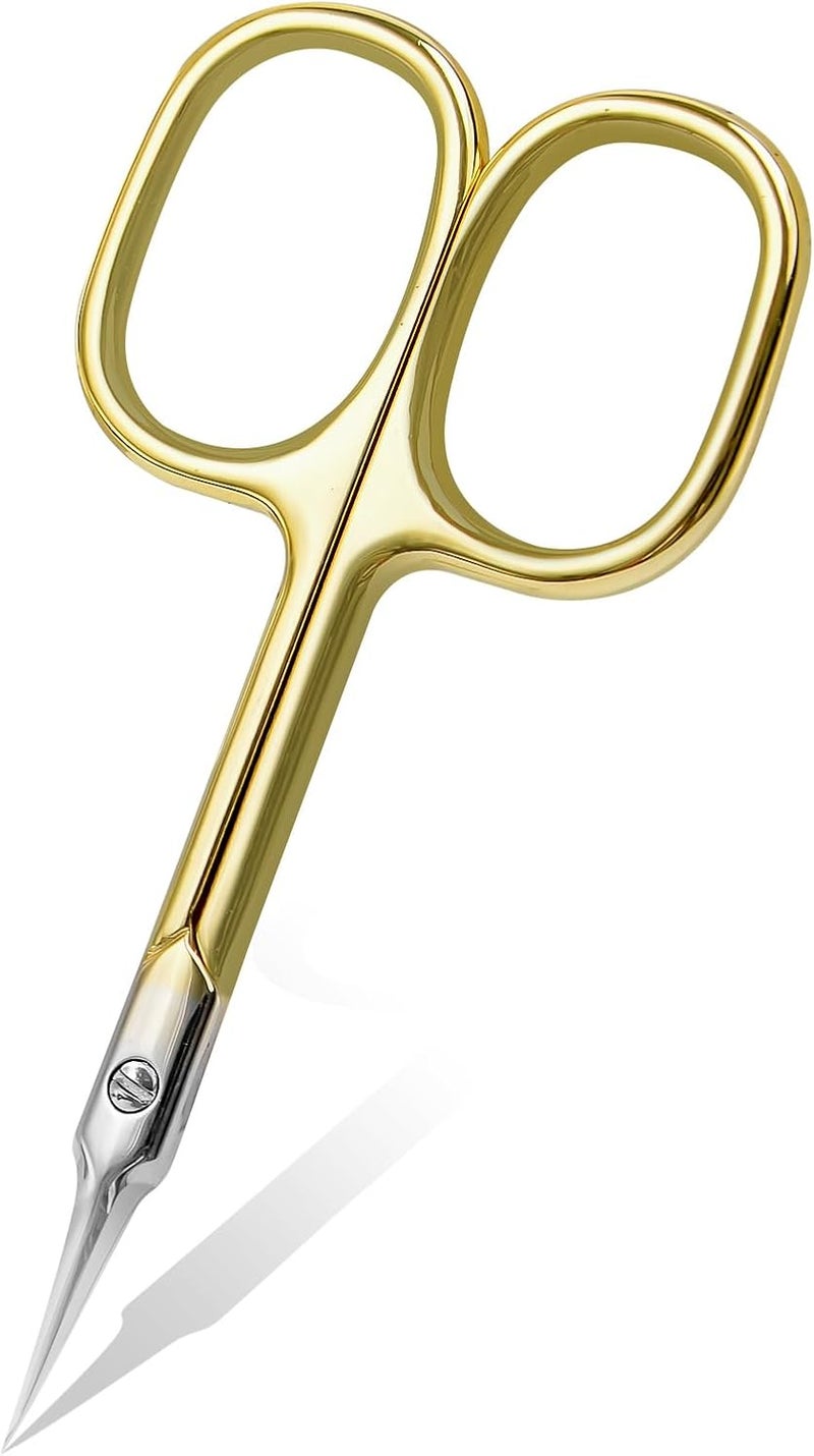 مقصات الجلد الزائد CGBE بشفرة منحنية فائقة الدقة مقصات مانيكير رفيعة للغاية للجلد الزائد مقصات صغيرة احترافية مع طرف مدبب دقيق لقص الشعر والأظافر والجلد الجاف باللون الذهبي