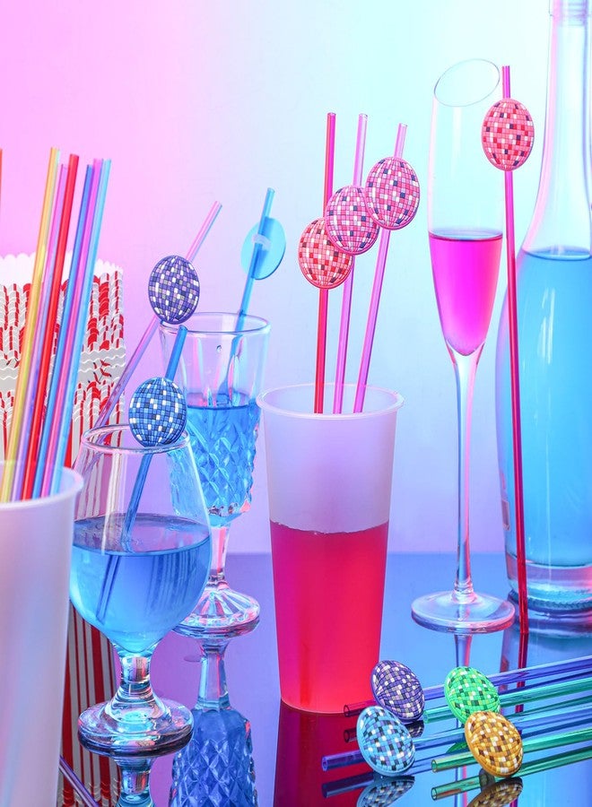 Layhit 24 Pcs Sliding Disco Ball Straws 8 Designs Reusable Colorful PET Glitter Straws with 2 Cleaning Brushes 70s Disco Party Decorations for Wedding Bachelorette Birthday Retro Dance - Image 4