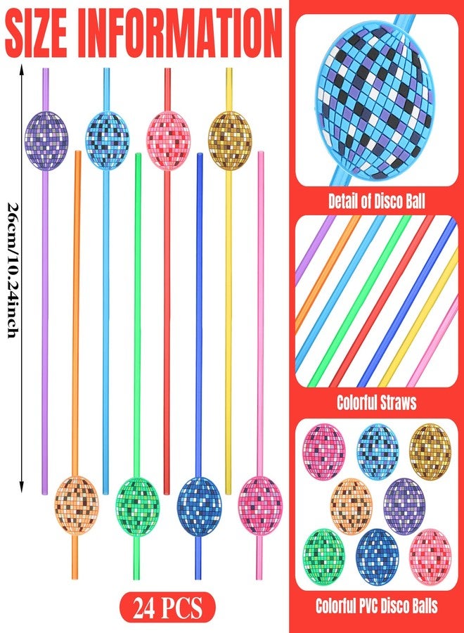 Layhit 24 Pcs Sliding Disco Ball Straws 8 Designs Reusable Colorful PET Glitter Straws with 2 Cleaning Brushes 70s Disco Party Decorations for Wedding Bachelorette Birthday Retro Dance - Image 2