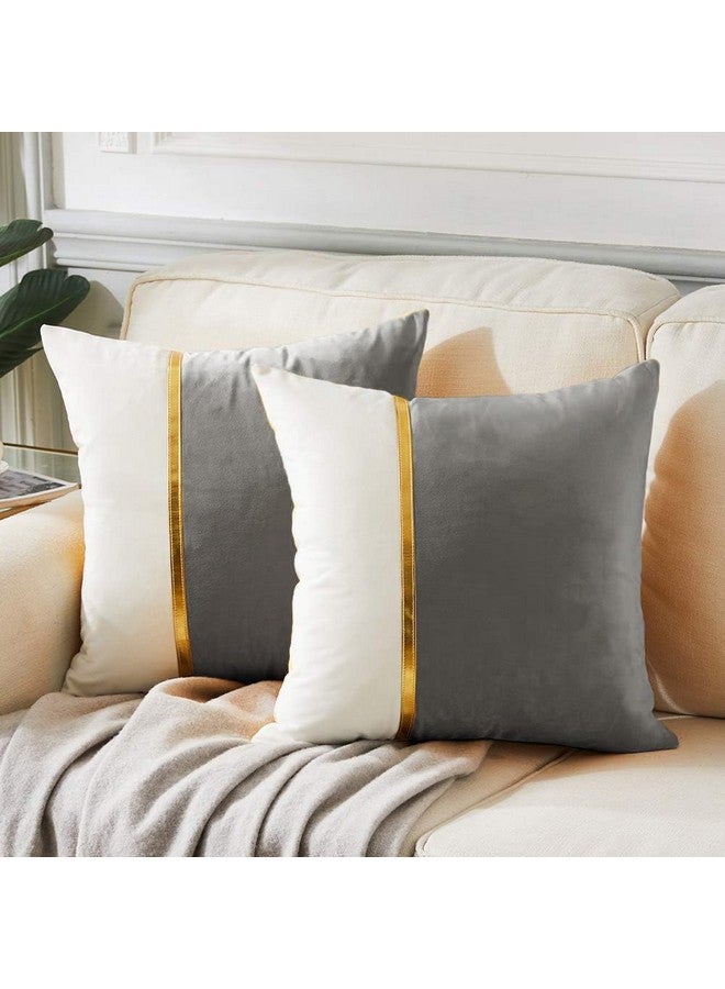 AEROHAVEN Set of 2 Premium Velvet with Gold Stripe Decorative 300 TC Throw Pillow/Cushion Covers with Invisible Zipper - (12 X 12 Inch, Grey) - Image 1