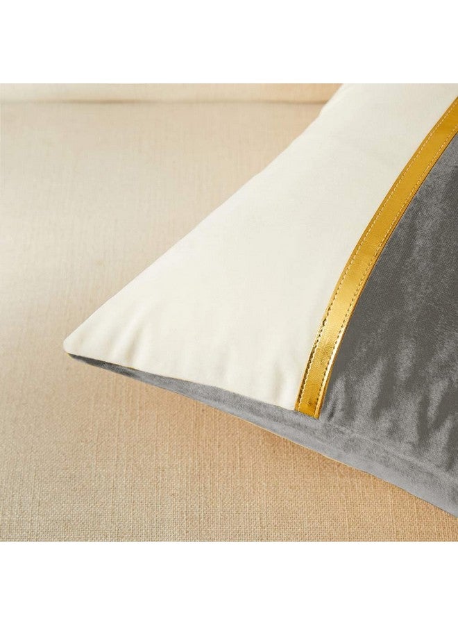 AEROHAVEN Set of 2 Premium Velvet with Gold Stripe Decorative 300 TC Throw Pillow/Cushion Covers with Invisible Zipper - (12 X 12 Inch, Grey) - Image 4