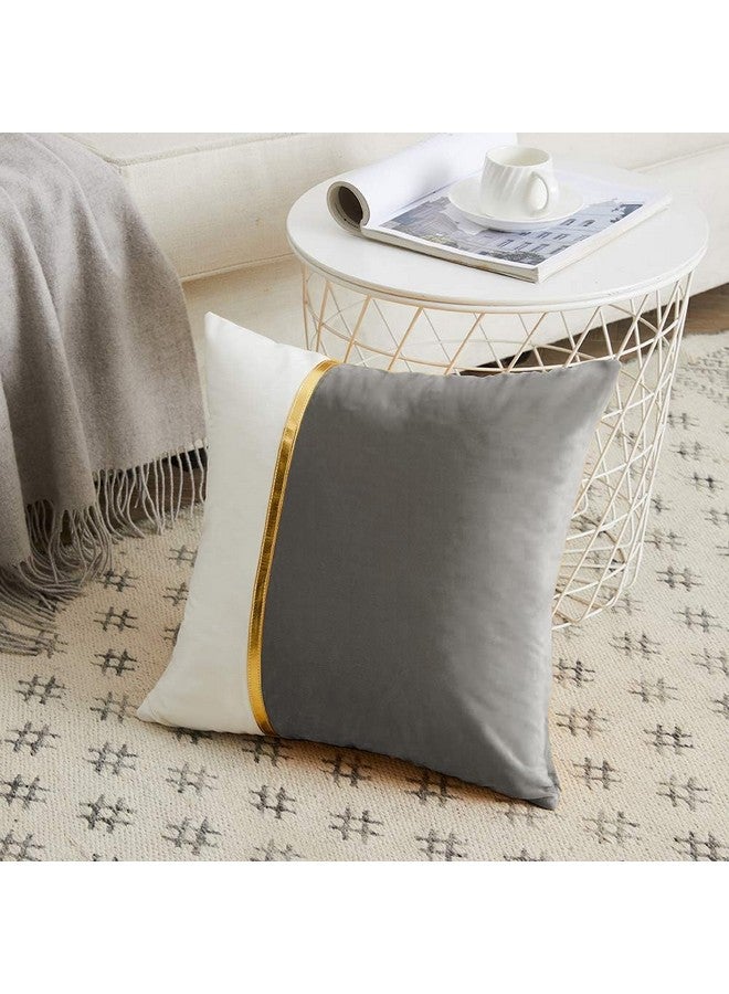 AEROHAVEN Set of 2 Premium Velvet with Gold Stripe Decorative 300 TC Throw Pillow/Cushion Covers with Invisible Zipper - (12 X 12 Inch, Grey) - Image 2
