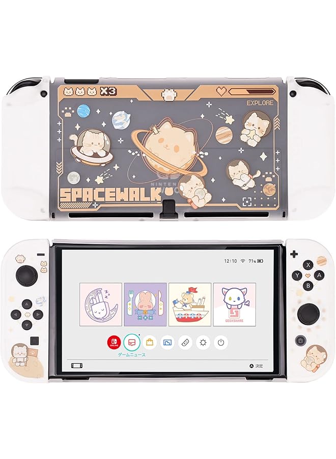 GEEKSHARE Protective Case Slim Cover Case Compatible With Switch Oled And Joystick Shock Absorption And Anti Scratch Space Cat - Image 1