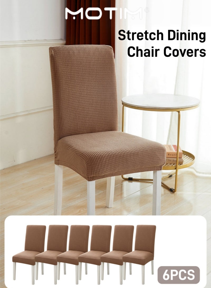 Motim 6PCS Chair Covers for Dining Room Stretch Removable Washable Dining Room Chair Covers Chair Seat Protector Dining Chair Slipcovers for Dining Room Hotel Brown - Image 1