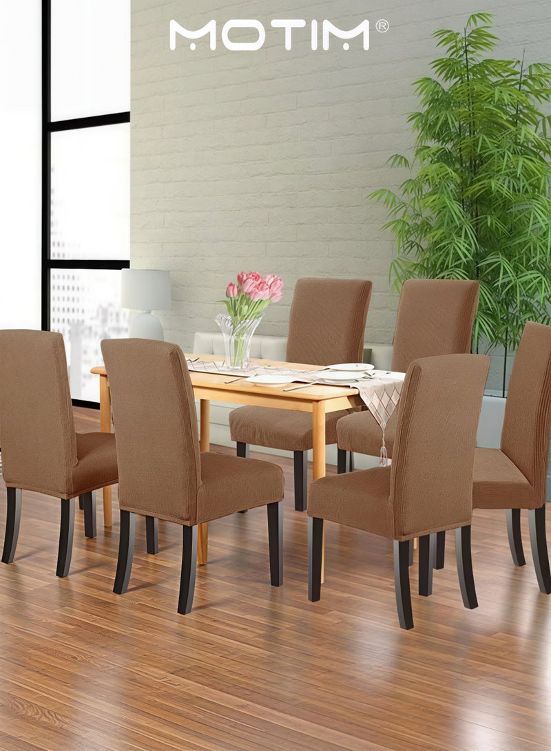 Motim 6PCS Chair Covers for Dining Room Stretch Removable Washable Dining Room Chair Covers Chair Seat Protector Dining Chair Slipcovers for Dining Room Hotel Brown - Image 2