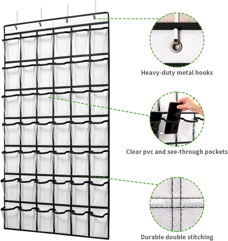 ANSTROUT 42 Clear Pockets Classroom Pocket Chart for Cell Phones and Calculator, Pocket Chart Organizer for Classroom Phone Storage Holder with 42 Number Sticker and Hooks (White) - Image 3