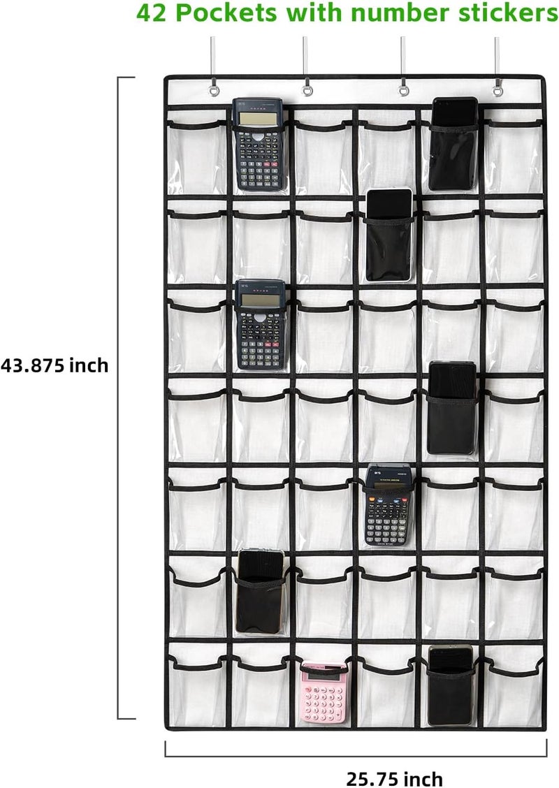 ANSTROUT 42 Clear Pockets Classroom Pocket Chart for Cell Phones and Calculator, Pocket Chart Organizer for Classroom Phone Storage Holder with 42 Number Sticker and Hooks (White) - Image 2