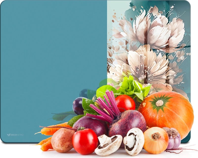 Glass Cutting Board and Presentation Vintage Blue White Flowers 20X30 cm