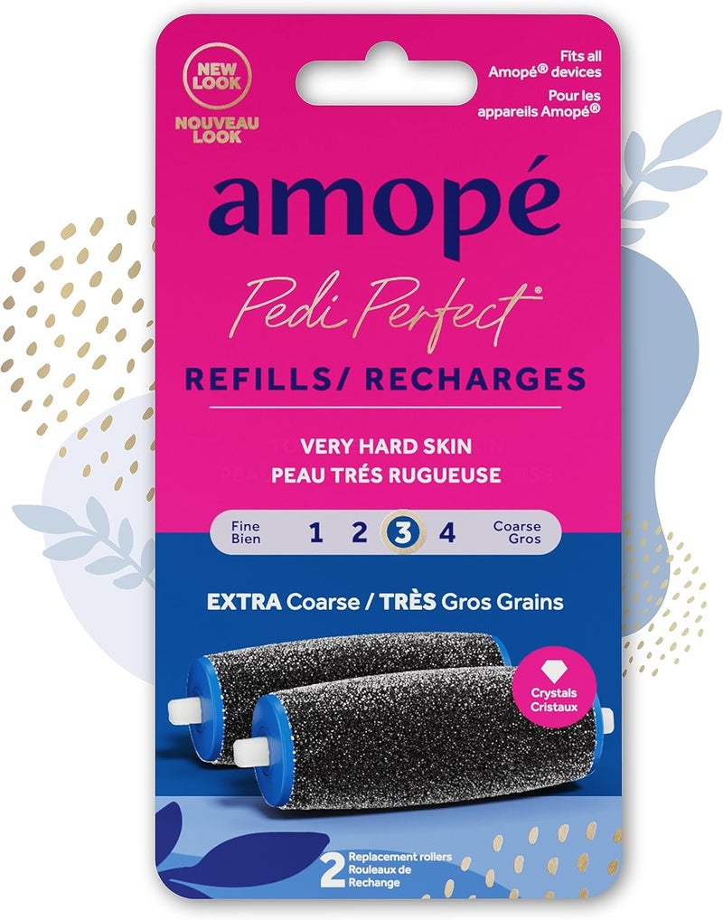 Amope Amop Pedi Perfect Electric Callus Remover Foot File Roller Head Refills with Diamond Crystals Removes Hard  Dead Skin Extra Coarse for Very Hard Skin  2 Count 
