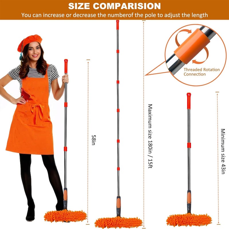 Tonmp 20 ft+ Reach Squeegee Window Cleaner Duster 2 in 1 Rotatable Window Cleaning Tool Kit with 3-14 ft Extension Pole, Window Washing Equipment for Indoor Outdoor Window Car Glass - 3 Pads - Image 4