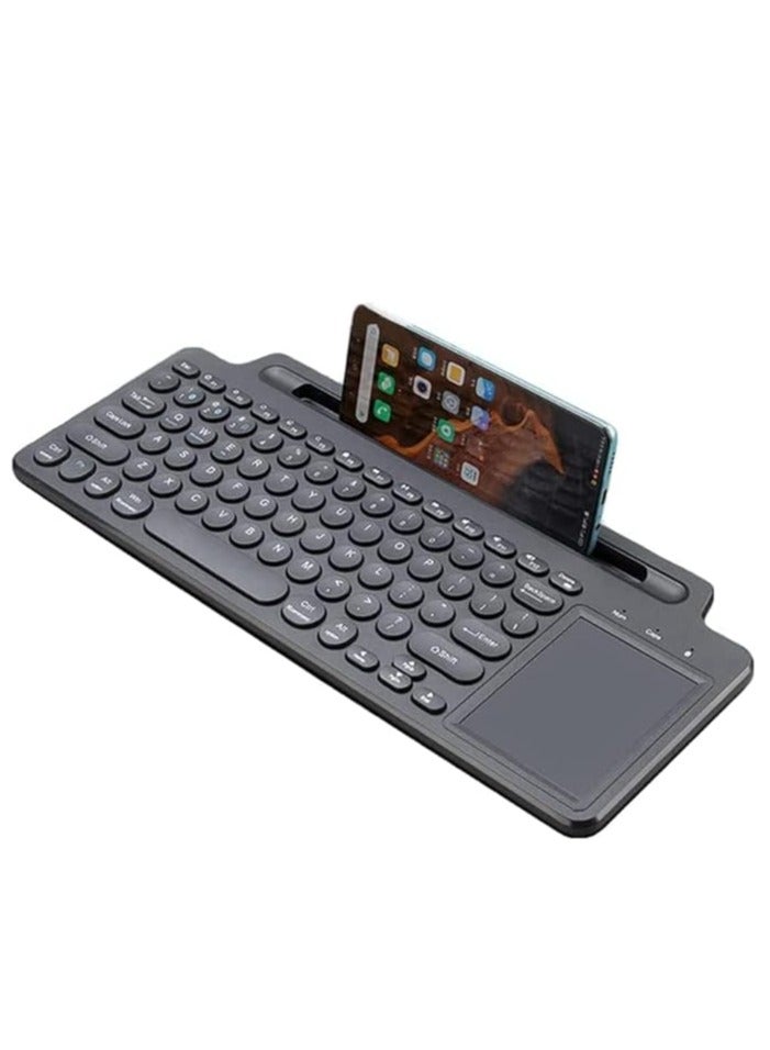 Bluetooth Keyboard 2.4G with Touchpad, Multi-Device Wireless Keyboard with Phone Holder for Smart TV, HTPC, Desktop, Tablet, Compatible with Windows, Android, iOS (Black)