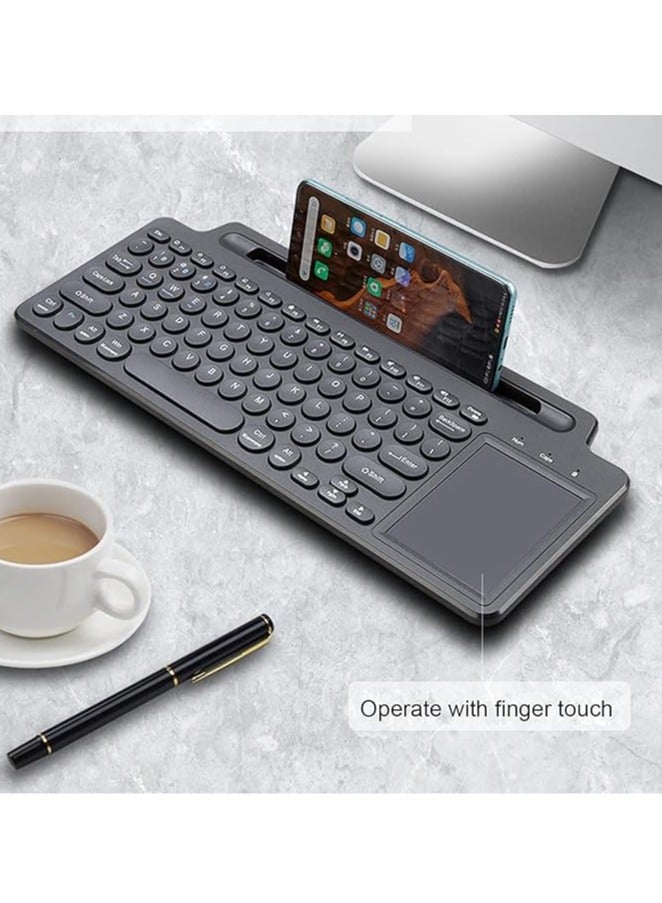 Bluetooth Keyboard 2.4G with Touchpad, Multi-Device Wireless Keyboard with Phone Holder for Smart TV, HTPC, Desktop, Tablet, Compatible with Windows, Android, iOS (Black)