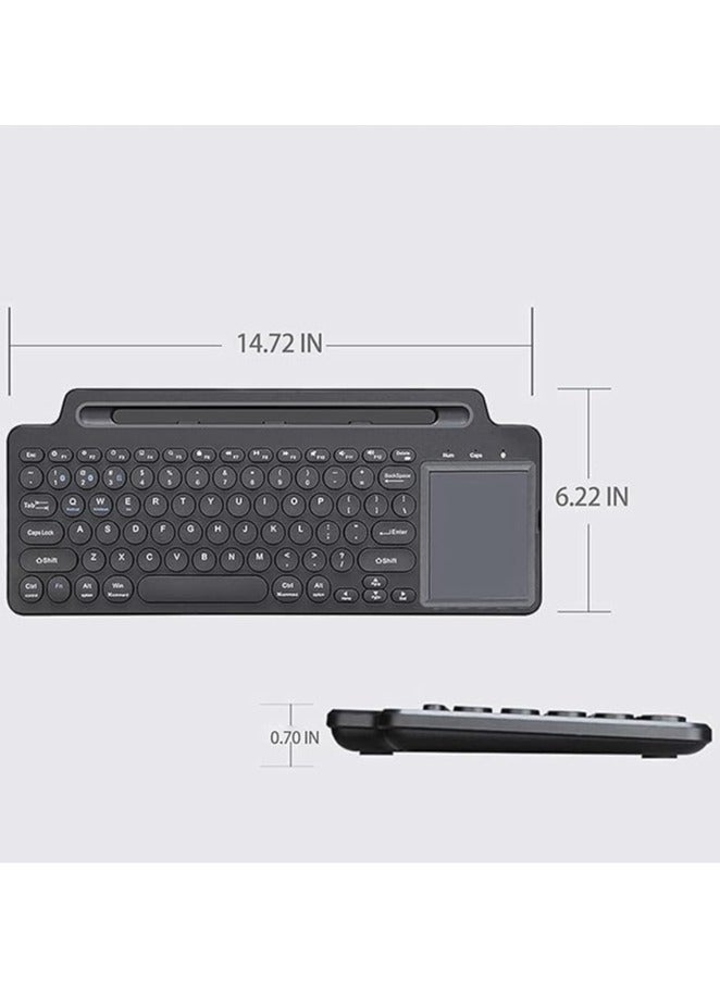 Bluetooth Keyboard 2.4G with Touchpad, Multi-Device Wireless Keyboard with Phone Holder for Smart TV, HTPC, Desktop, Tablet, Compatible with Windows, Android, iOS (Black)
