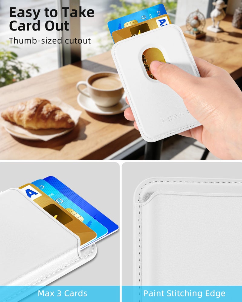 HiWe for MagSafe Wallet, Strongest Magnetic Wallet for iPhone 17/16/15/14/13/12/Pixel 10 Series, 3 Cards Holder, Magnetic Phone Wallets, Vegan Leather Minimalist Slim RFID for iPhone Wallets, 1Slot, White - Image 2