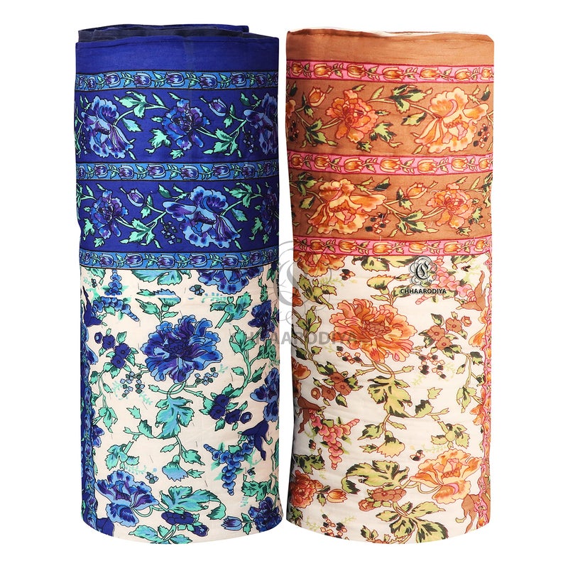 LILFLY 400 TC Pure Cotton Jaipuri Light Weight Traditional Rajasthani Print Single Bed Quilt/Razai/Rajai (Single Bed - Set of 2 Combo Set) - Image 1