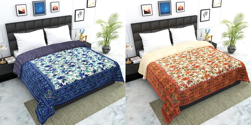 LILFLY 400 TC Pure Cotton Jaipuri Light Weight Traditional Rajasthani Print Single Bed Quilt/Razai/Rajai (Single Bed - Set of 2 Combo Set) - Image 4