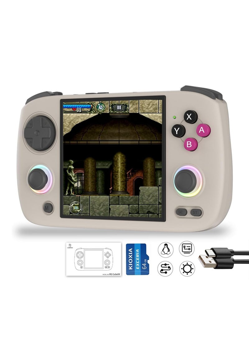 ANBERNIC  RG CubeXX Retro Handheld Game Console 3.95 Inch IPS Screen Linux System Built In 128G TF Card 5056 Games Support HDMI TV Output 5G WiFi Bluetooth 4.2 (Beige) - Image 1