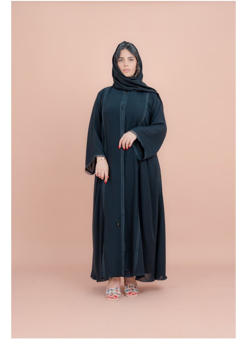 IKKXA Kulfa Detail Front Open Abaya AIK123 Black  - Image 1