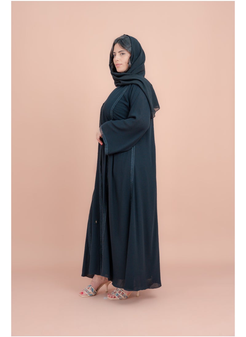 IKKXA Kulfa Detail Front Open Abaya AIK123 Black  - Image 3