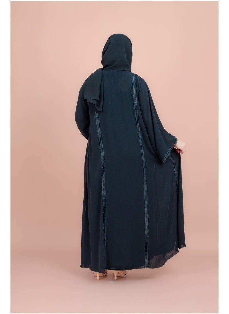IKKXA Kulfa Detail Front Open Abaya AIK123 Black  - Image 4