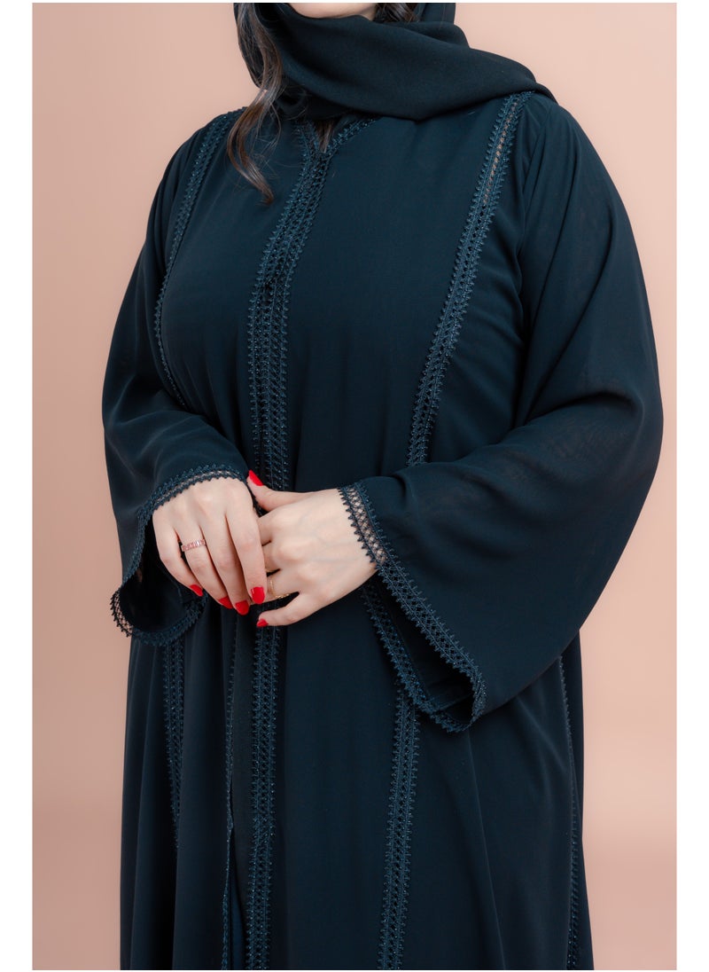 IKKXA Kulfa Detail Front Open Abaya AIK123 Black  - Image 2