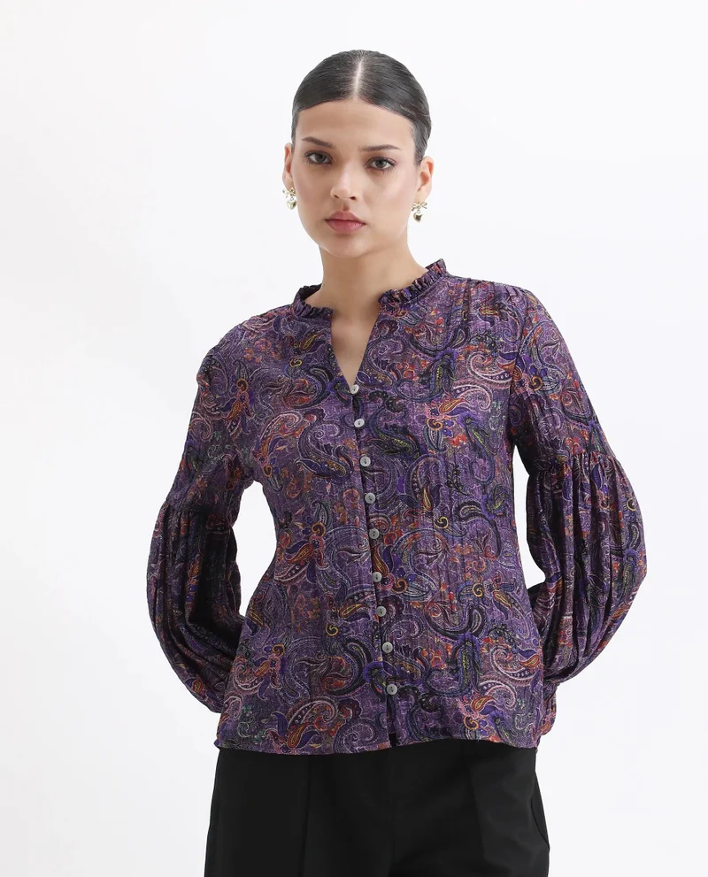 Rareism Women's V Neck Button Down Top