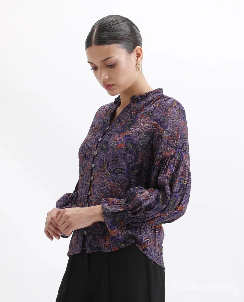 Rareism Women's V Neck Button Down Top