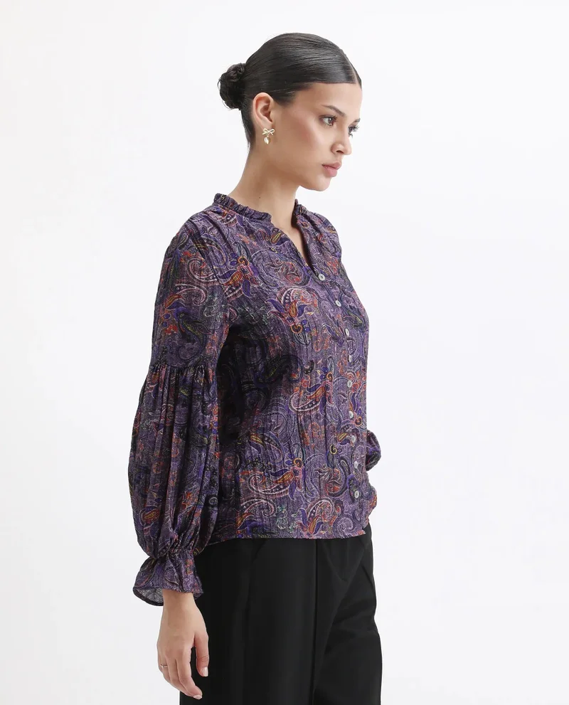 Rareism Women's V Neck Button Down Top