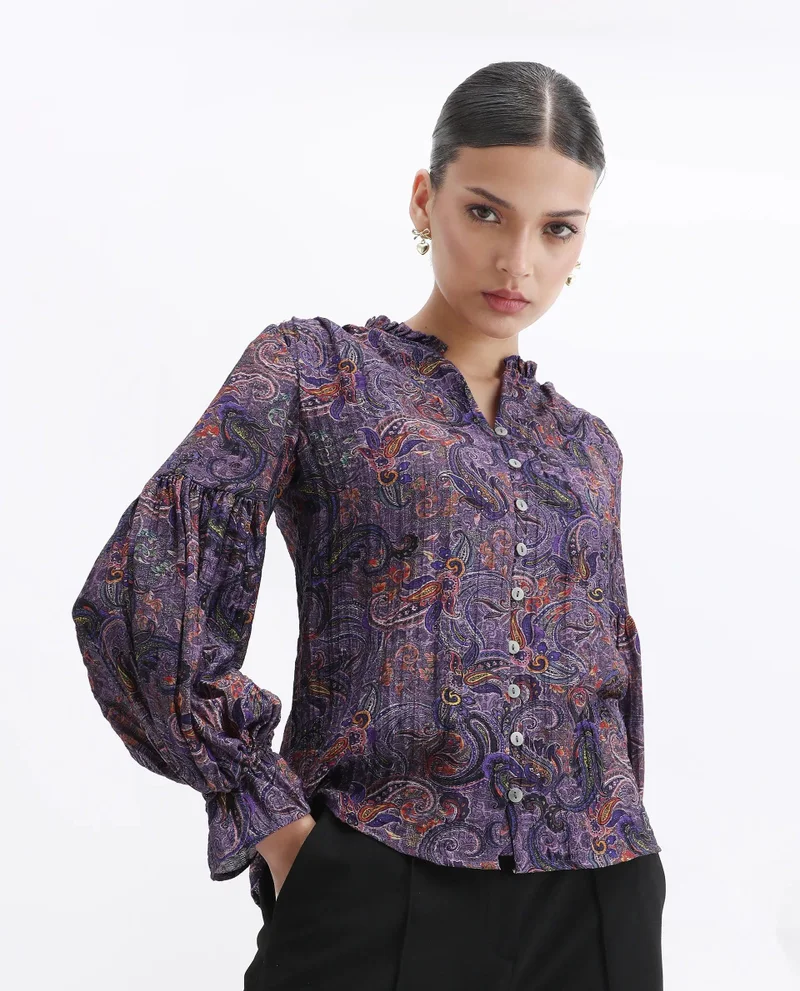 ريريزم Women's V Neck Button Down Top