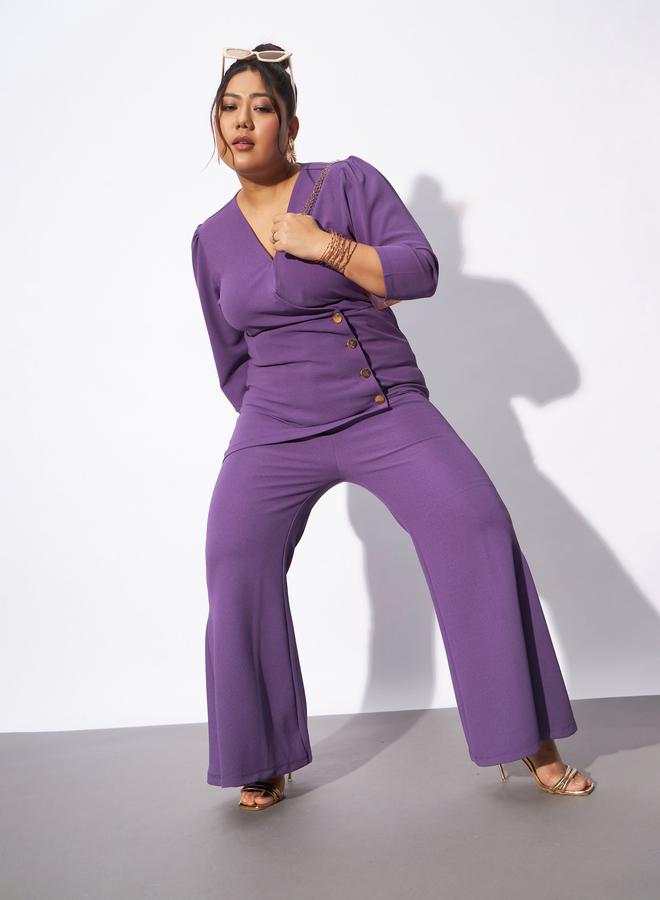 SASSAFRAS Plus V Neck Wrap Top & Kick Pleat Pants Co-Ords by Styli  - Image 2