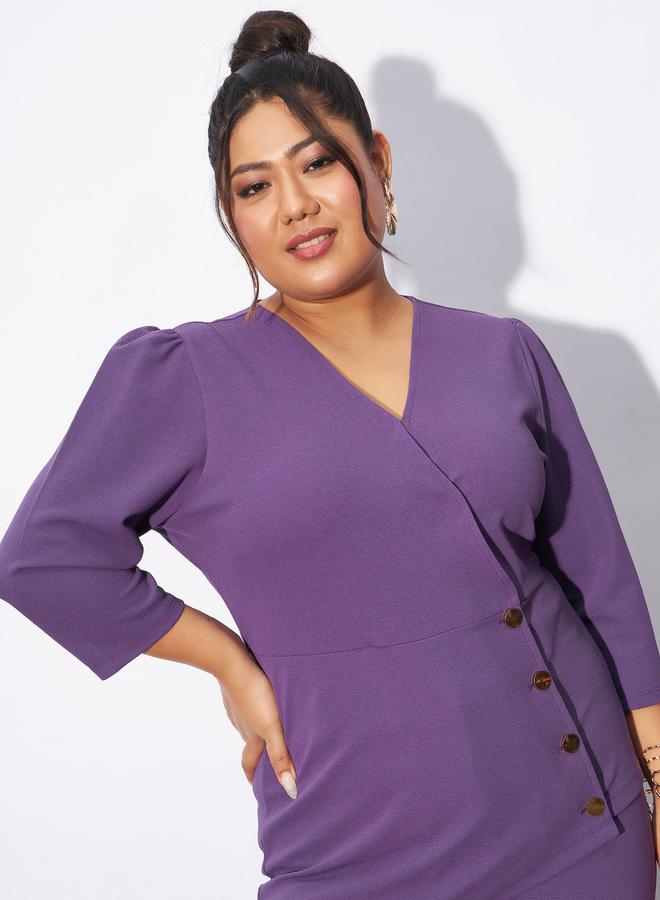 SASSAFRAS Plus V Neck Wrap Top & Kick Pleat Pants Co-Ords by Styli  - Image 4
